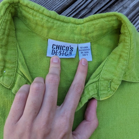 Vintage 90's Linen Bright Green Button-Down Shirt - Picture 5 of 5